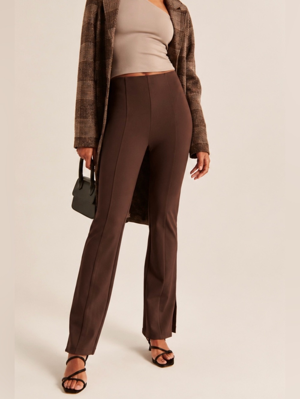 Abercrombie & Fitch Brown Ponte Knit Split Hem Flare Pant Medium